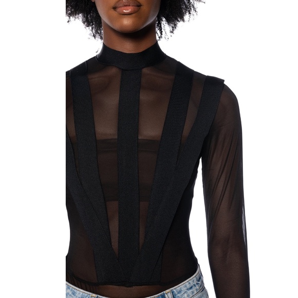 AKIRA, On The Money Mesh Paneled Cutouts Contour Bodysuit, Size L - Picture 11 of 11